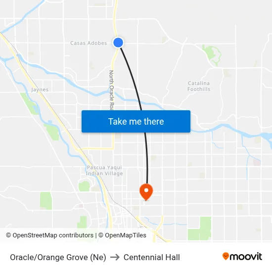 Oracle/Orange Grove (Ne) to Centennial Hall map