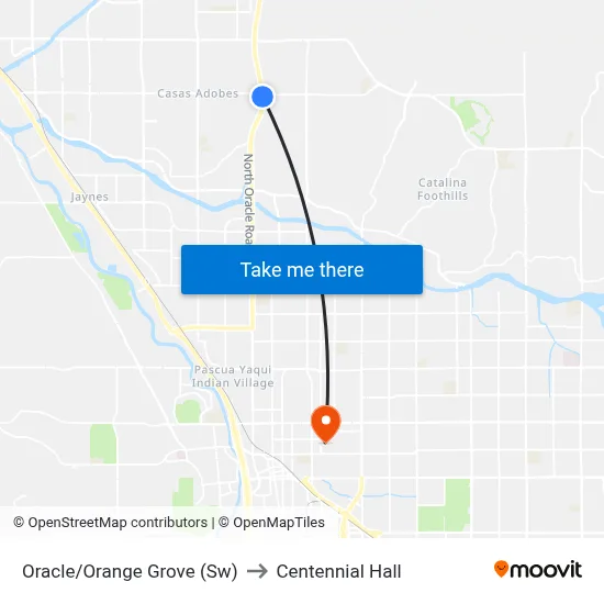 Oracle/Orange Grove (Sw) to Centennial Hall map