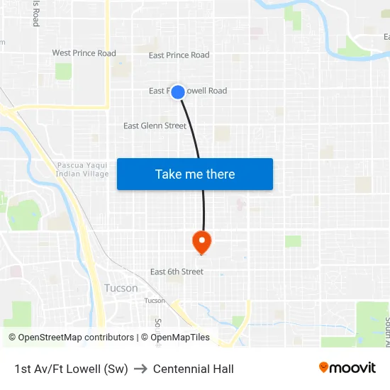 1st Av/Ft Lowell (Sw) to Centennial Hall map