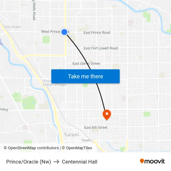 Prince/Oracle (Nw) to Centennial Hall map
