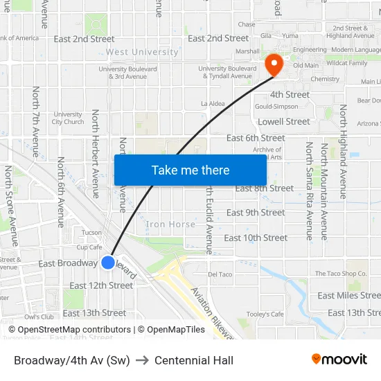 Broadway/4th Av (Sw) to Centennial Hall map