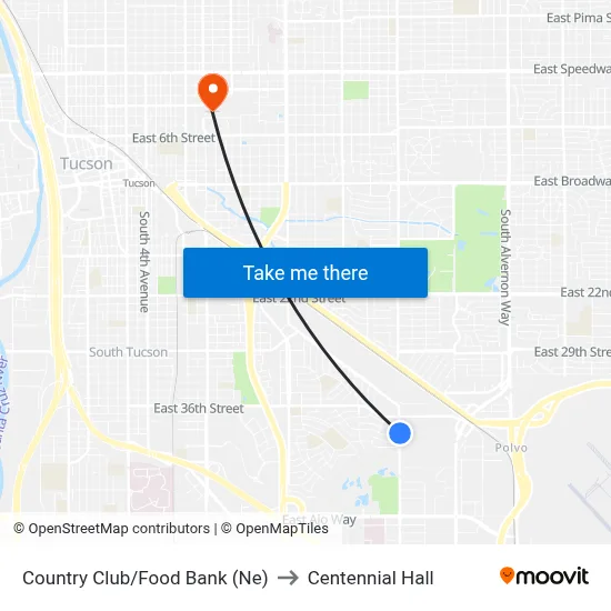 Country Club/Food Bank (Ne) to Centennial Hall map