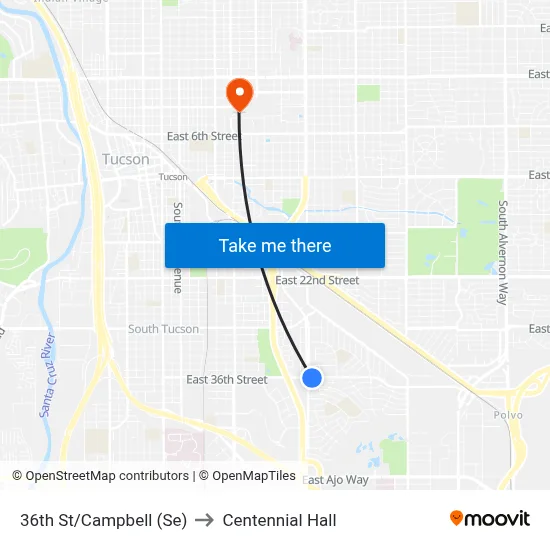36th St/Campbell (Se) to Centennial Hall map