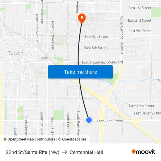 22nd St/Santa Rita (Nw) to Centennial Hall map