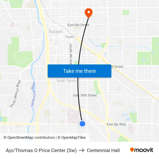 Ajo/Thomas O Price Center (Sw) to Centennial Hall map