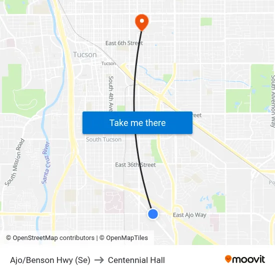 Ajo/Benson Hwy (Se) to Centennial Hall map