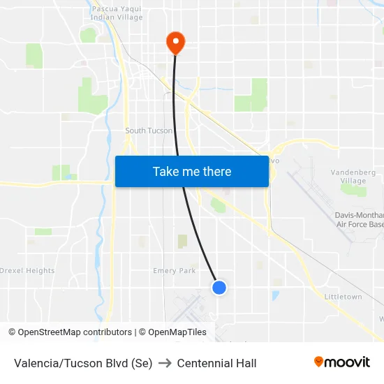 Valencia/Tucson Blvd (Se) to Centennial Hall map