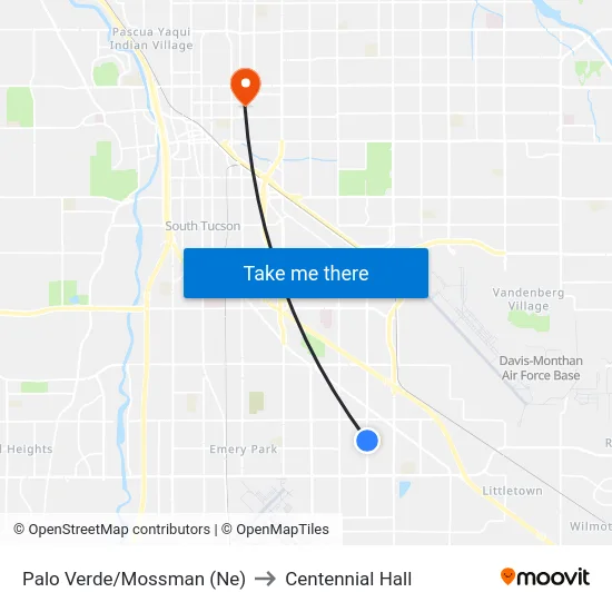 Palo Verde/Mossman (Ne) to Centennial Hall map
