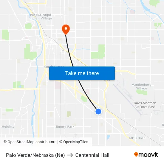 Palo Verde/Nebraska (Ne) to Centennial Hall map