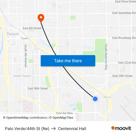 Palo Verde/44th St (Ne) to Centennial Hall map