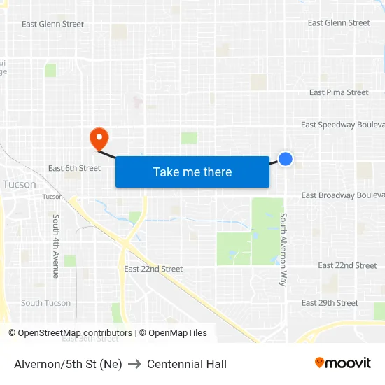 Alvernon/5th St (Ne) to Centennial Hall map