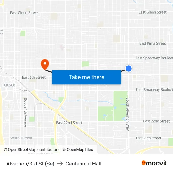 Alvernon/3rd St (Se) to Centennial Hall map
