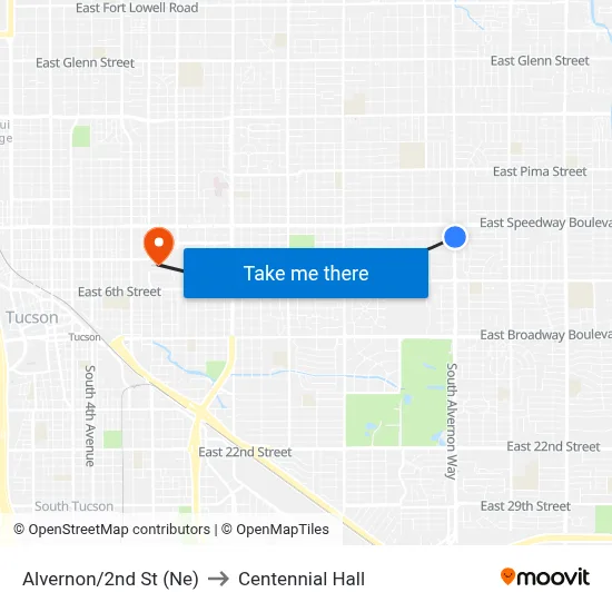 Alvernon/2nd St (Ne) to Centennial Hall map
