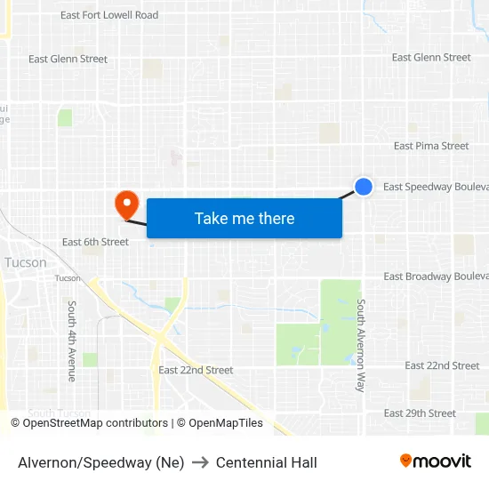 Alvernon/Speedway (Ne) to Centennial Hall map