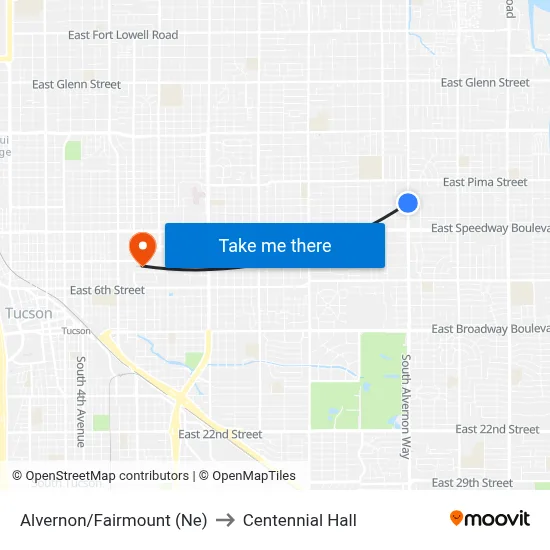 Alvernon/Fairmount (Ne) to Centennial Hall map