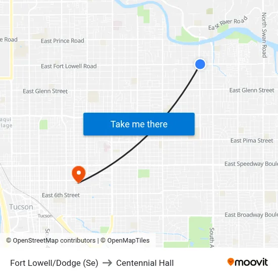 Fort Lowell/Dodge (Se) to Centennial Hall map