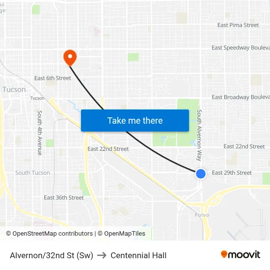 Alvernon/32nd St (Sw) to Centennial Hall map