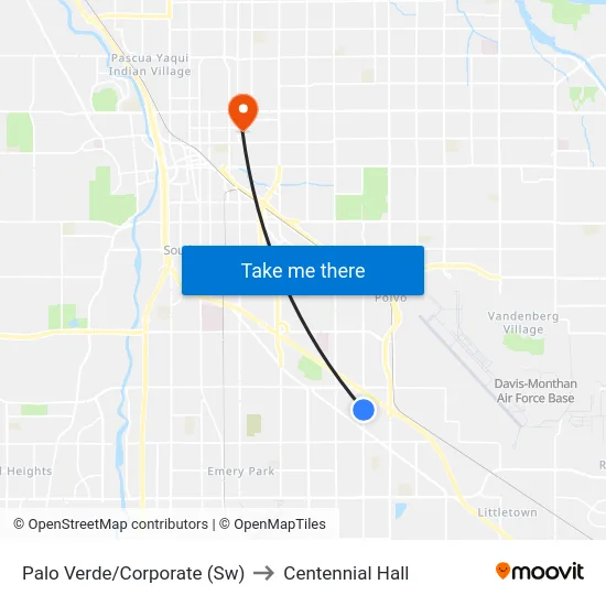 Palo Verde/Corporate (Sw) to Centennial Hall map