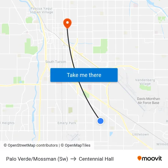 Palo Verde/Mossman (Sw) to Centennial Hall map