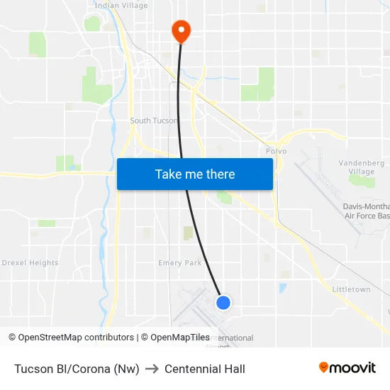 Tucson Bl/Corona (Nw) to Centennial Hall map