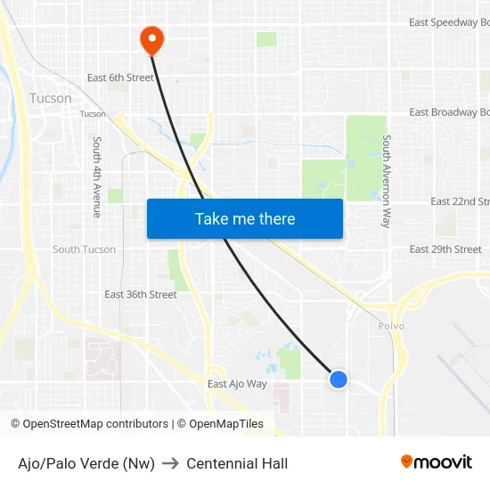 Ajo/Palo Verde (Nw) to Centennial Hall map