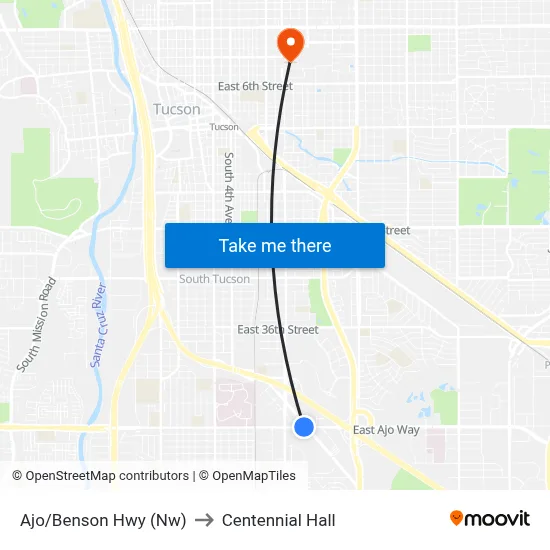 Ajo/Benson Hwy (Nw) to Centennial Hall map