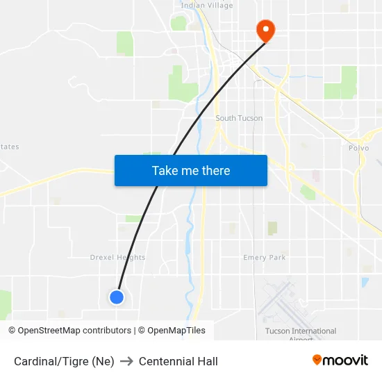 Cardinal/Tigre (Ne) to Centennial Hall map