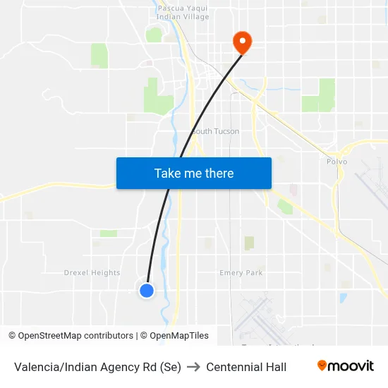 Valencia/Indian Agency Rd (Se) to Centennial Hall map
