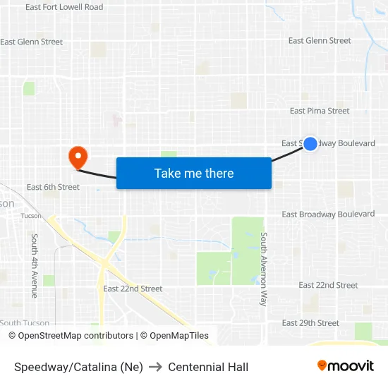 Speedway/Catalina (Ne) to Centennial Hall map