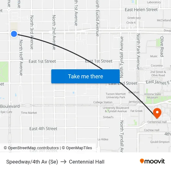 Speedway/4th Av (Se) to Centennial Hall map