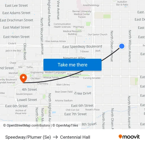 Speedway/Plumer (Se) to Centennial Hall map