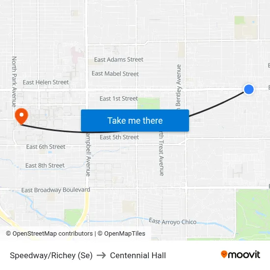 Speedway/Richey (Se) to Centennial Hall map