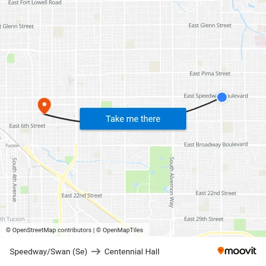 Speedway/Swan (Se) to Centennial Hall map