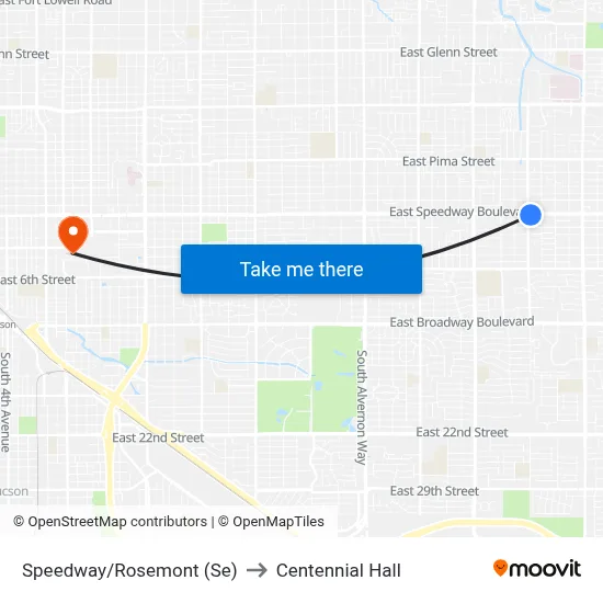 Speedway/Rosemont (Se) to Centennial Hall map
