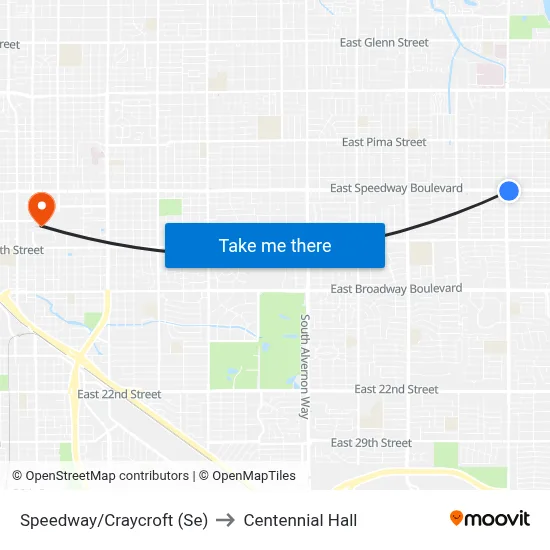 Speedway/Craycroft (Se) to Centennial Hall map