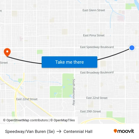 Speedway/Van Buren (Se) to Centennial Hall map