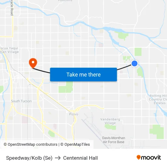 Speedway/Kolb (Se) to Centennial Hall map