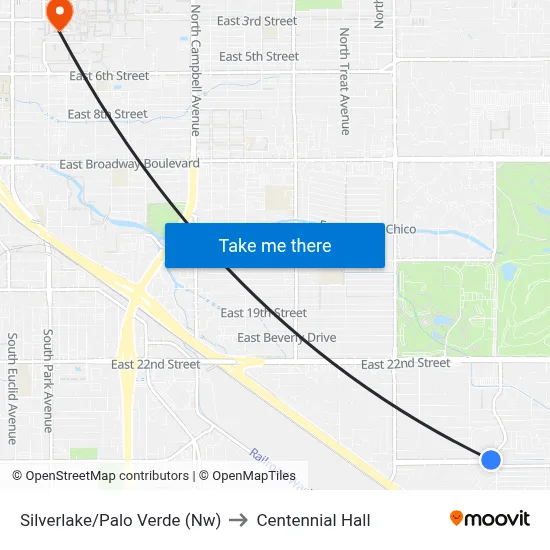 Silverlake/Palo Verde (Nw) to Centennial Hall map