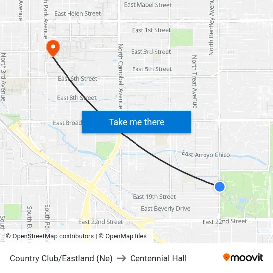 Country Club/Eastland (Ne) to Centennial Hall map