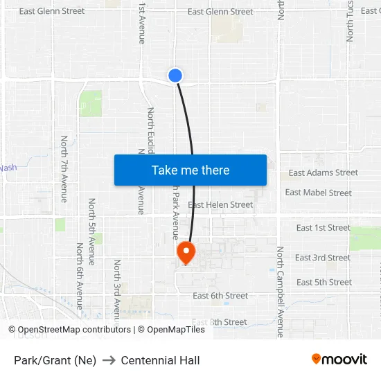 Park/Grant (Ne) to Centennial Hall map