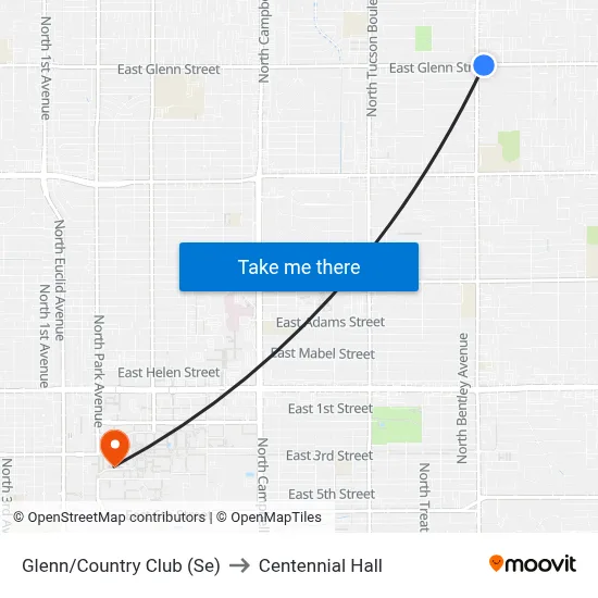 Glenn/Country Club (Se) to Centennial Hall map