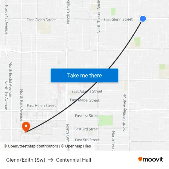 Glenn/Edith (Sw) to Centennial Hall map