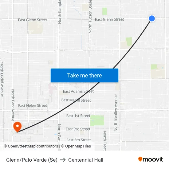 Glenn/Palo Verde (Se) to Centennial Hall map
