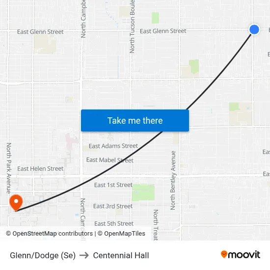 Glenn/Dodge (Se) to Centennial Hall map