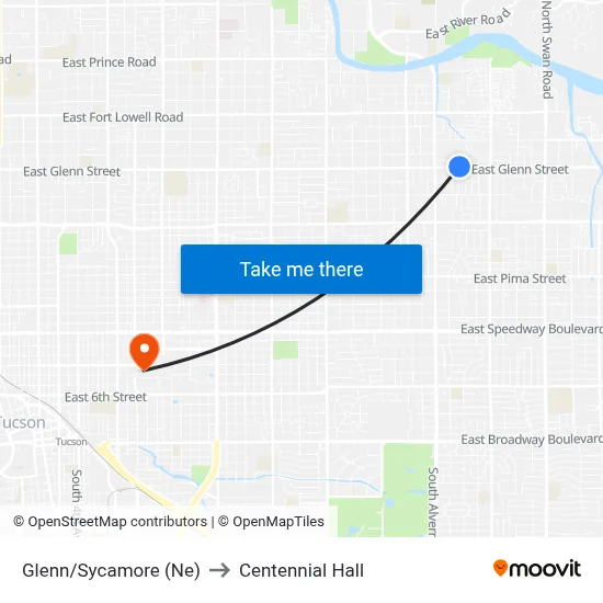 Glenn/Sycamore (Ne) to Centennial Hall map