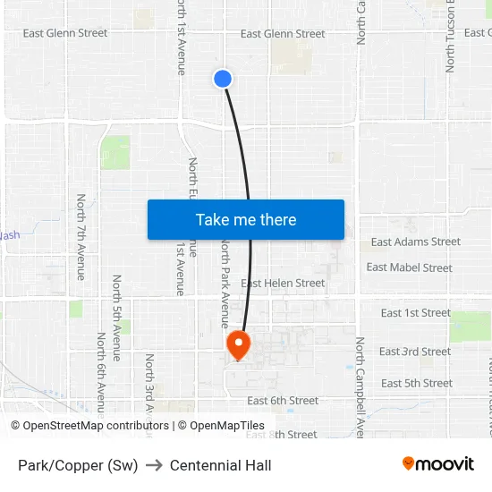 Park/Copper (Sw) to Centennial Hall map