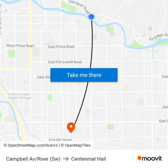 Campbell Av/River (Sw) to Centennial Hall map