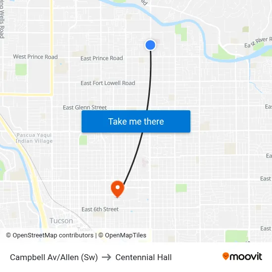 Campbell Av/Allen (Sw) to Centennial Hall map