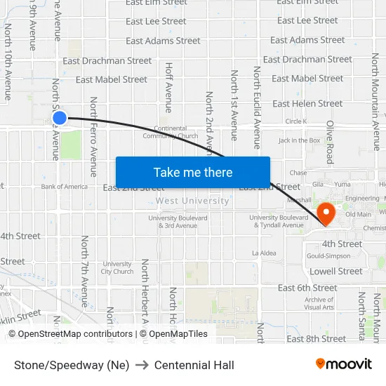 Stone/Speedway (Ne) to Centennial Hall map