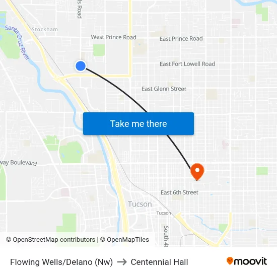Flowing Wells/Delano (Nw) to Centennial Hall map